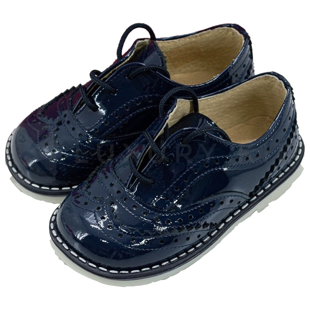 Scarpa Modello Francesina Primi Passi In Vernice Blu E Suola In Gomma Neonato Panyno B2628 - PANYNO - LuxuryKids