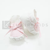 Scarpine Da Culla Cotone Bianca E Rosa Neonata La Sartoria Dei Piccoli LSC760 - LA SARTORIA DEI PICCOLI - LuxuryKids