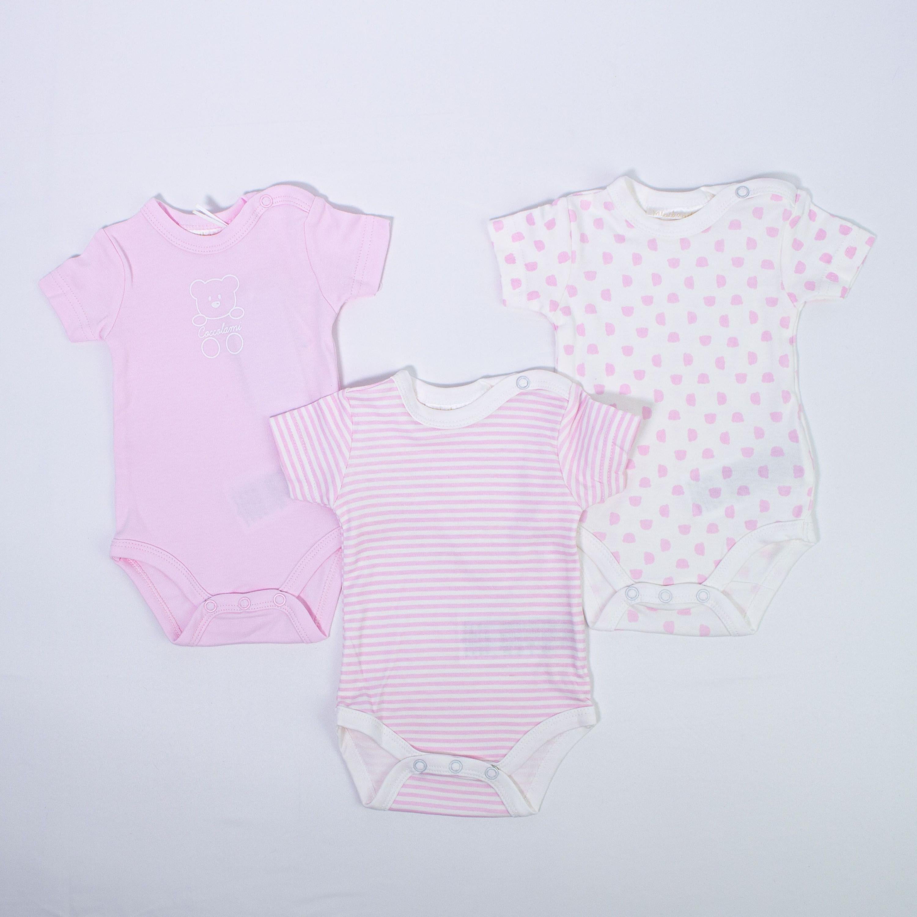 Set 3 Body Mezza Manica Caldo Cotone Fantasie Diverse Rosa-Celeste Neonati MINIBANDA 1325 - MINIBANDA - LuxuryKids