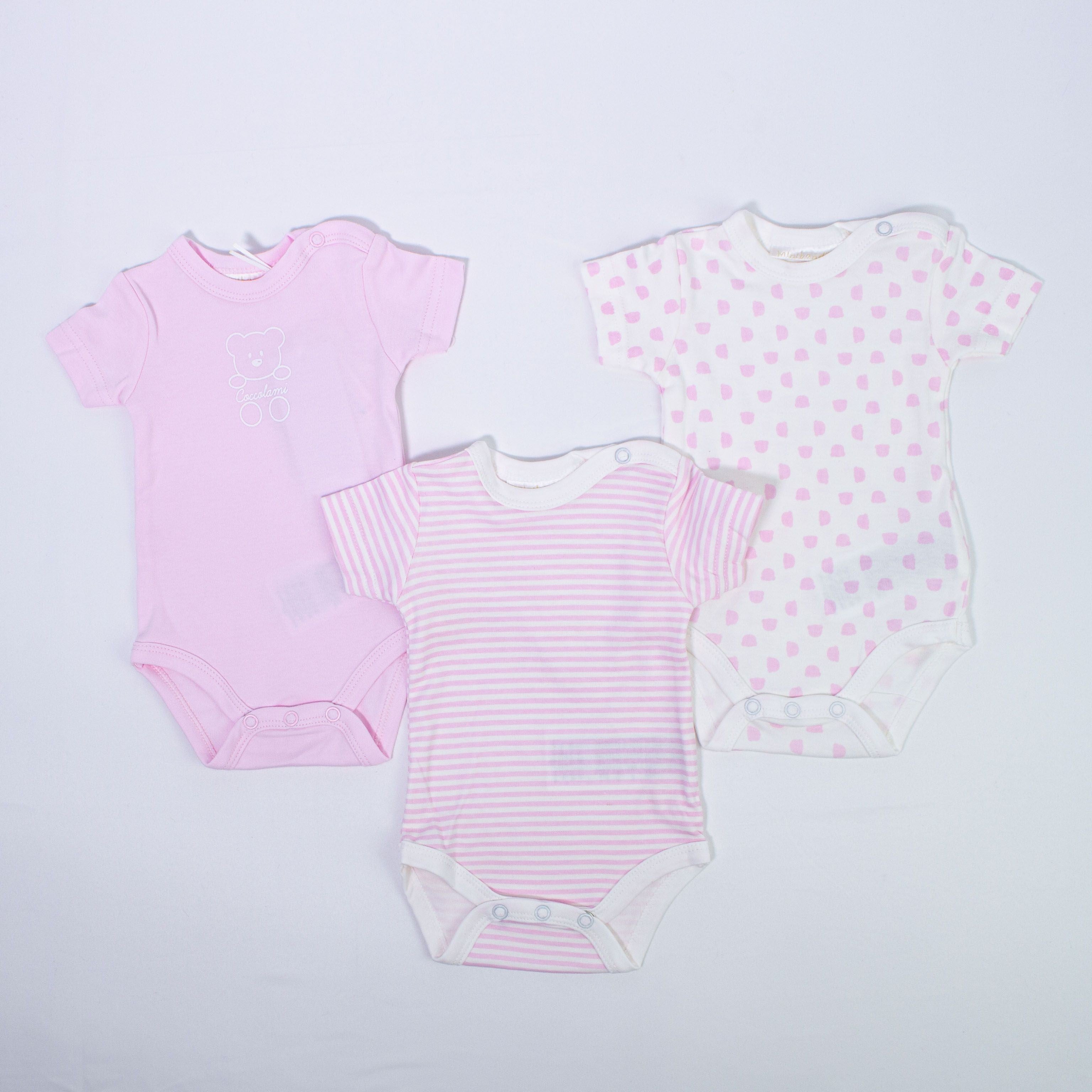 Set 3 Body Mezza Manica Caldo Cotone Fantasie Diverse Rosa-Celeste Neonati MINIBANDA 1325 - MINIBANDA - LuxuryKids