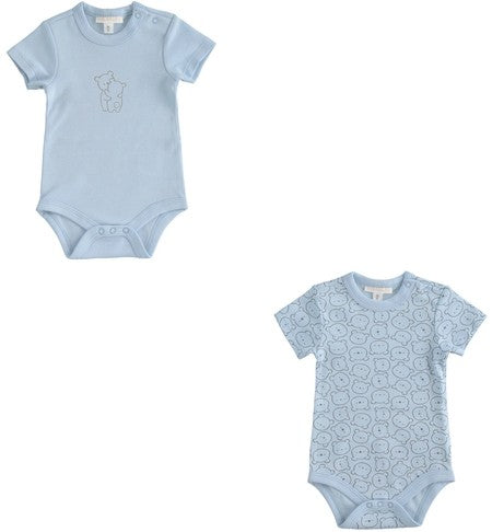 Set di 2 Body Mezza Manica in Cotone Organico Con Orsetti Rosa-Celeste-Bianco MINIBANDA 2310B - MINIBANDA - LuxuryKids