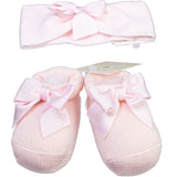 Set Fascia E Calzini Scarpetta In Lana Con Fiocco In Gross Grain Rosa Neonata Story Loris 21191 - STORY LORIS - LuxuryKids