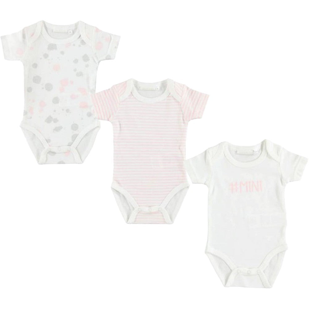 Set Tre Body In Cotone Manica Corta Rosa Neonata Minibanda V312 - MINIBANDA - LuxuryKids