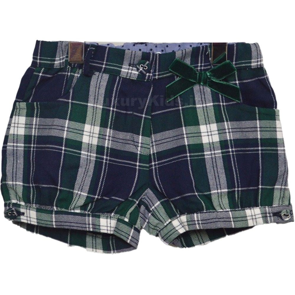 Short in Caldo Cotone con Fantasia a Quadretti Verde-Blu Per Neonata Dr.Kids 310V - DR.KID - LuxuryKids