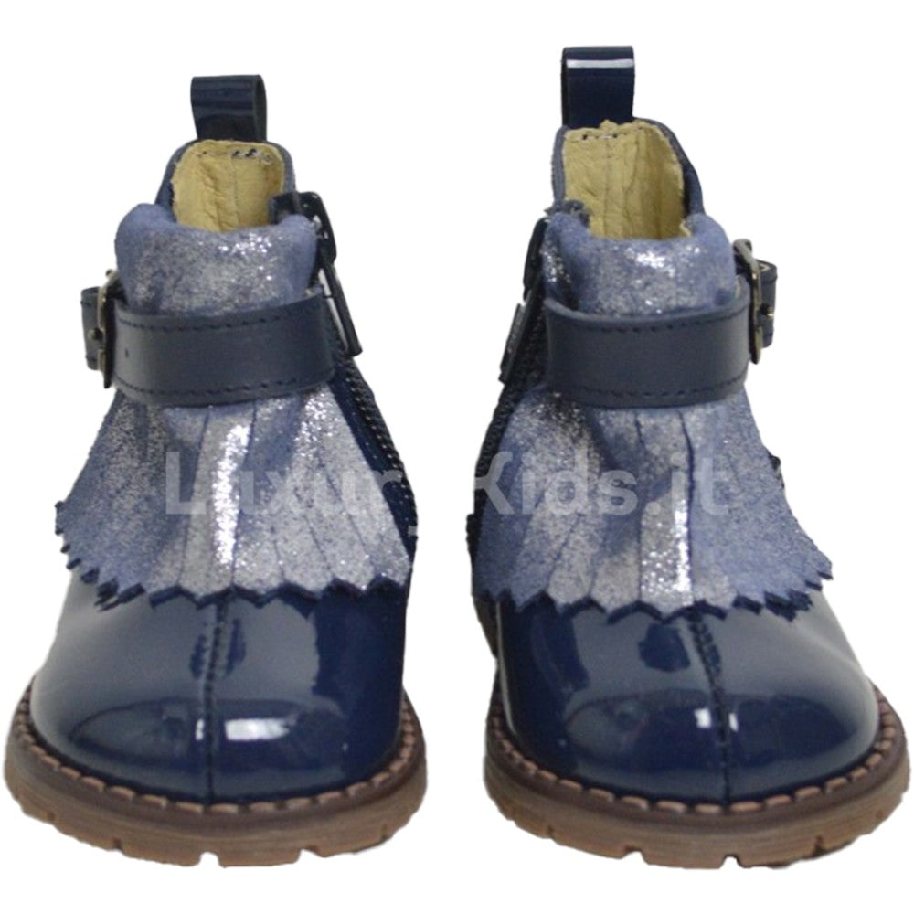 Stivaletto Primi Passi Con Frange in Pelle E Vernice Blu Neonata Panyno B2325 - PANYNO - LuxuryKids