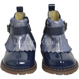 Stivaletto Primi Passi Con Frange in Pelle E Vernice Blu Neonata Panyno B2325 - PANYNO - LuxuryKids
