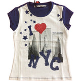 T-Shirt in Cotone Blu-Bianco con Stampa Bambina Take Two M02704 - TAKE TWO - LuxuryKids