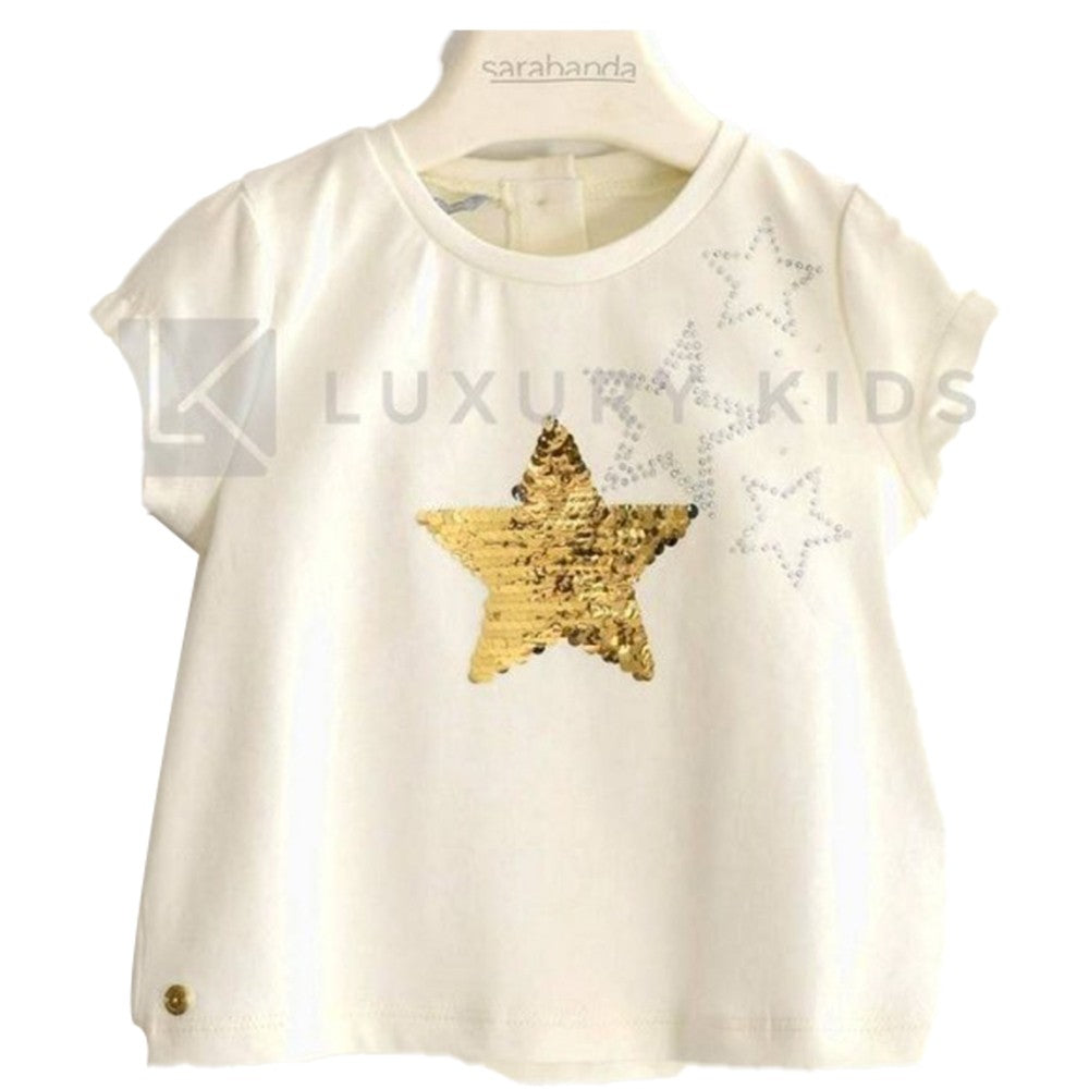 T-Shirt Mezza Manica In Cotone Elasticizzato Panna Neonata SARABANDA J213 - SARABANDA - LuxuryKids