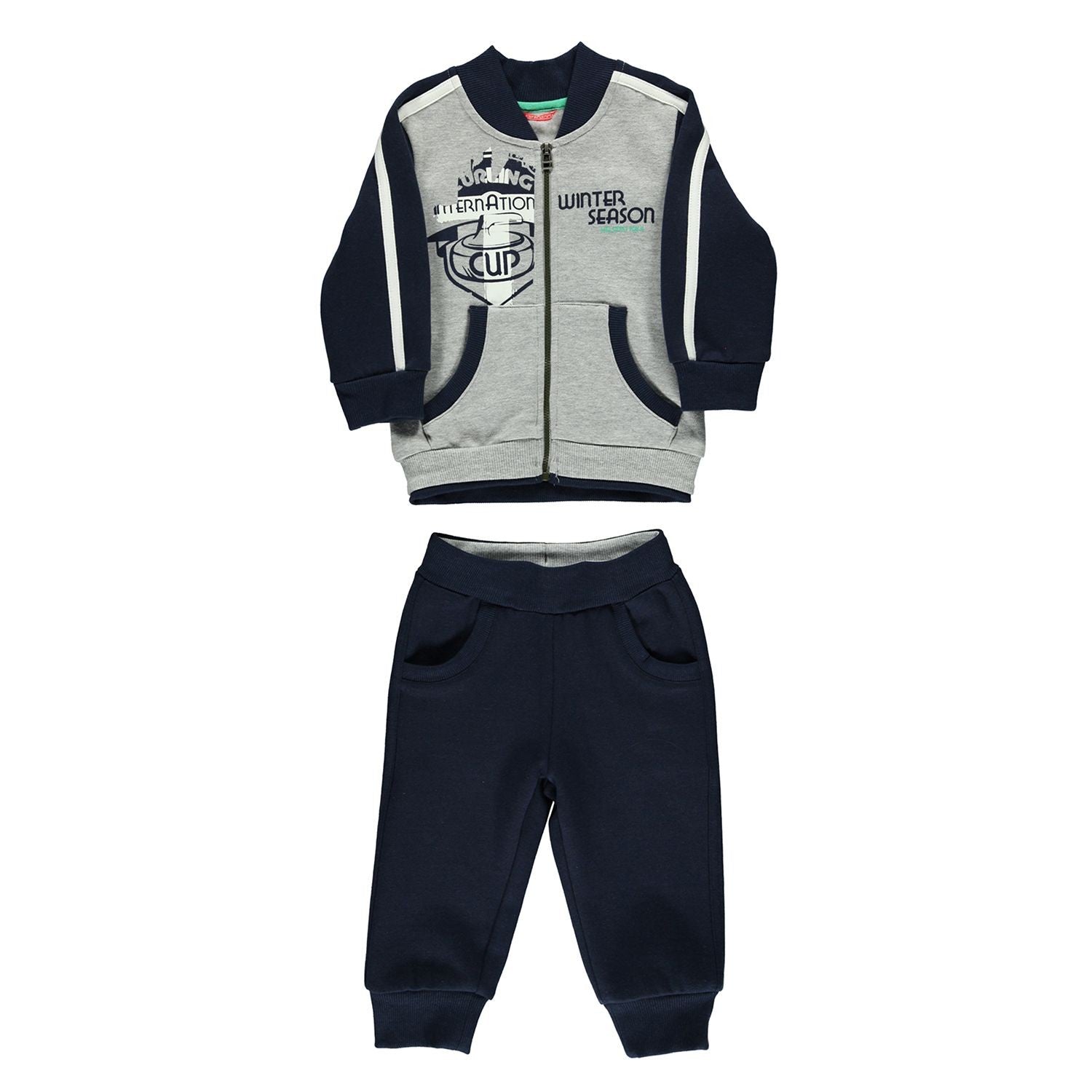 Tuta 2 pezzi Sportiva Caldo cotone Blu-Grigio Neonato H721 - SARABANDA - LuxuryKids