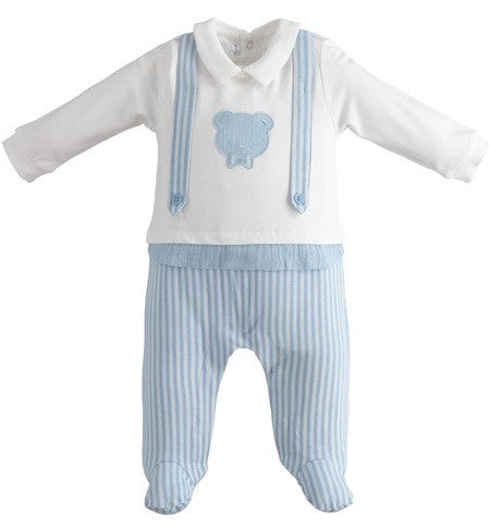 Tutina Intera a Righe Elegante Celeste e Bianca Neonato MINIBANDA 2678 - MINIBANDA - LuxuryKids