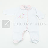 Tutina Intera Con Ricamo E Rouches In Raso Rosa Neonata La Sartoria Dei Piccoli LT760 - LA SARTORIA DEI PICCOLI - LuxuryKids