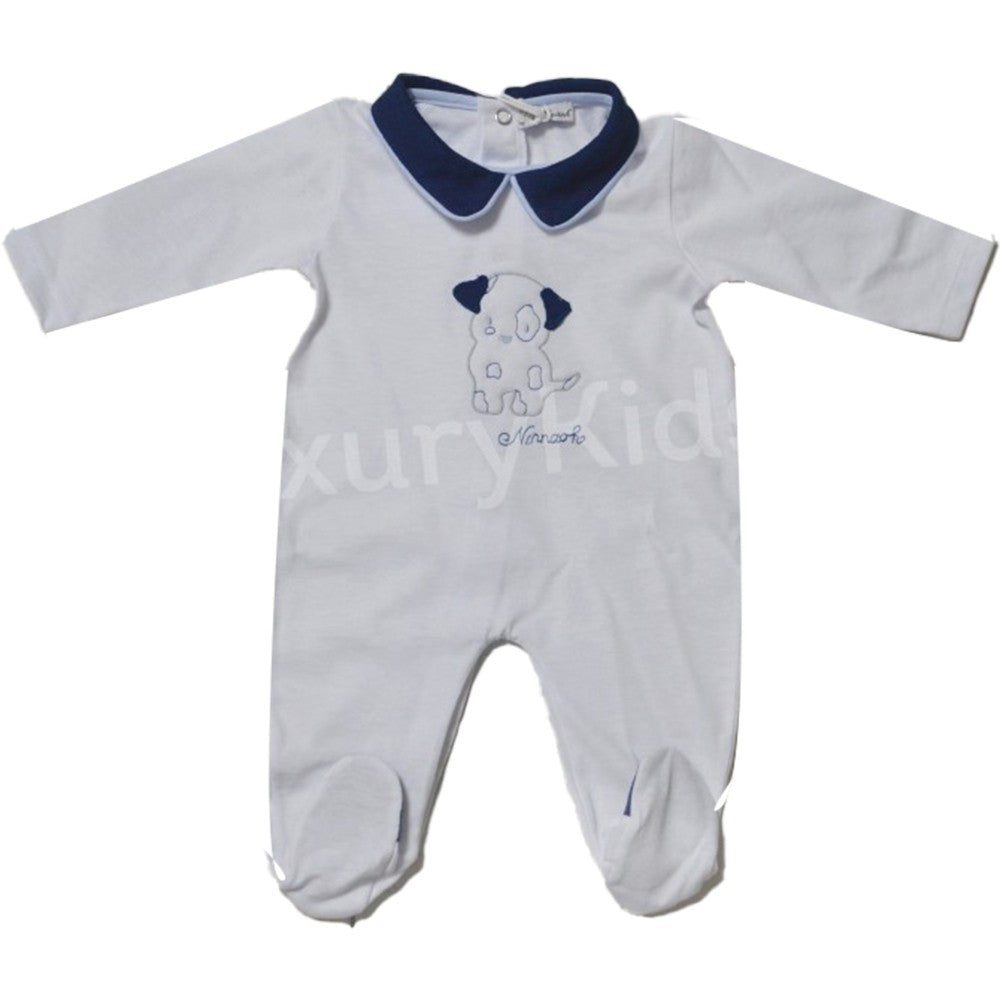 Tutina Intera Cotone Bianco-Celeste Neonato Ninnaoh E18307TJ - NINNAOH - LuxuryKids