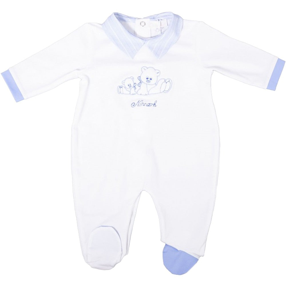 Tutina Intera In Cotone Bianca Con Orsetti Azzurri Neonato NINNAOH E20224T - NINNAOH - LuxuryKids