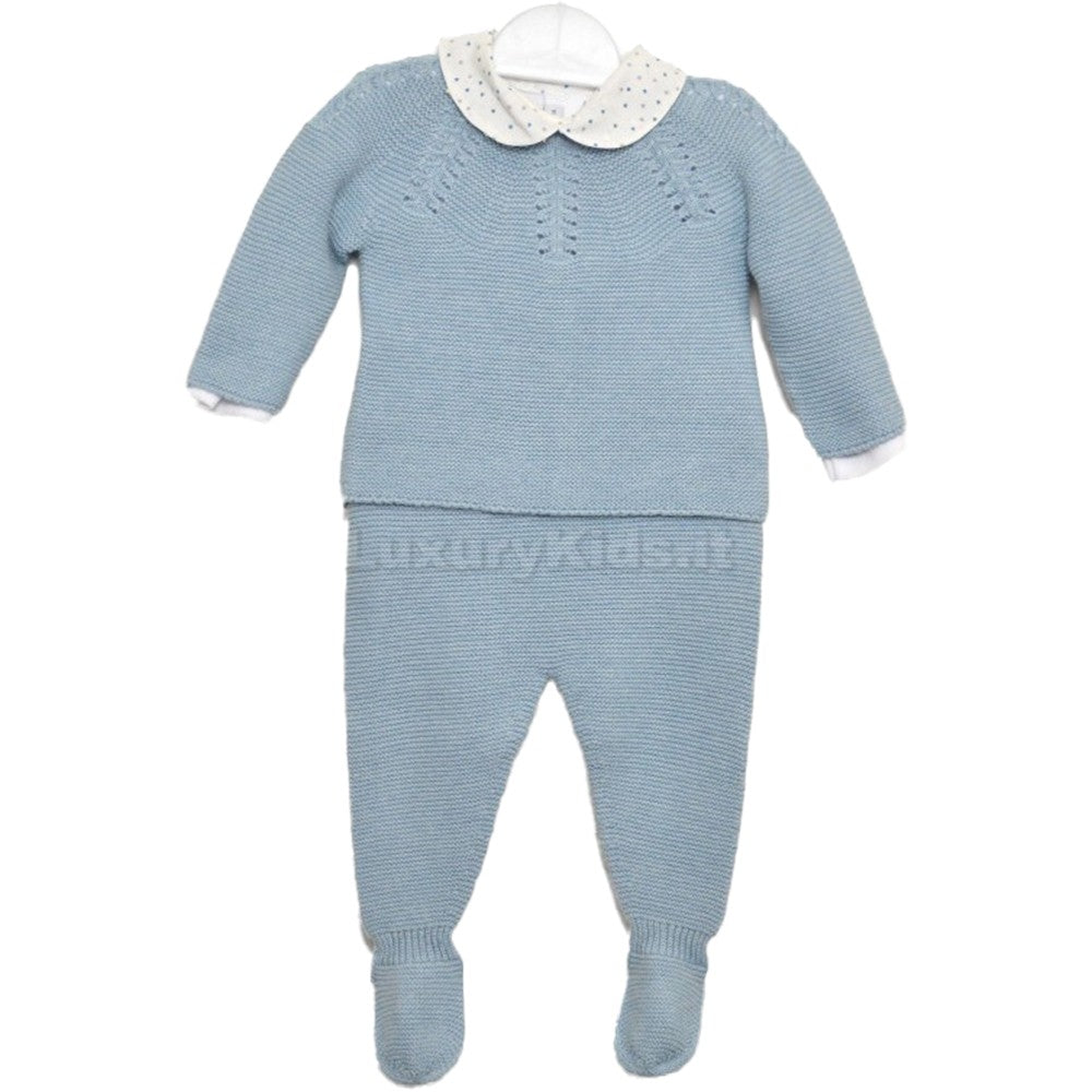 Tutina spezzata in caldo Cotone Verde Acqua con Body Per Neonato Paloma de la O ZI8P01 - PALOMA DE LA O - LuxuryKids