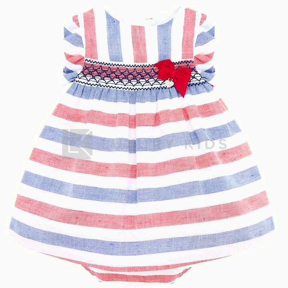 Vestito A Nido D'ape E Culotte A Righe In Lino Neonata Mayoral 1879 - MAYORAL - LuxuryKids