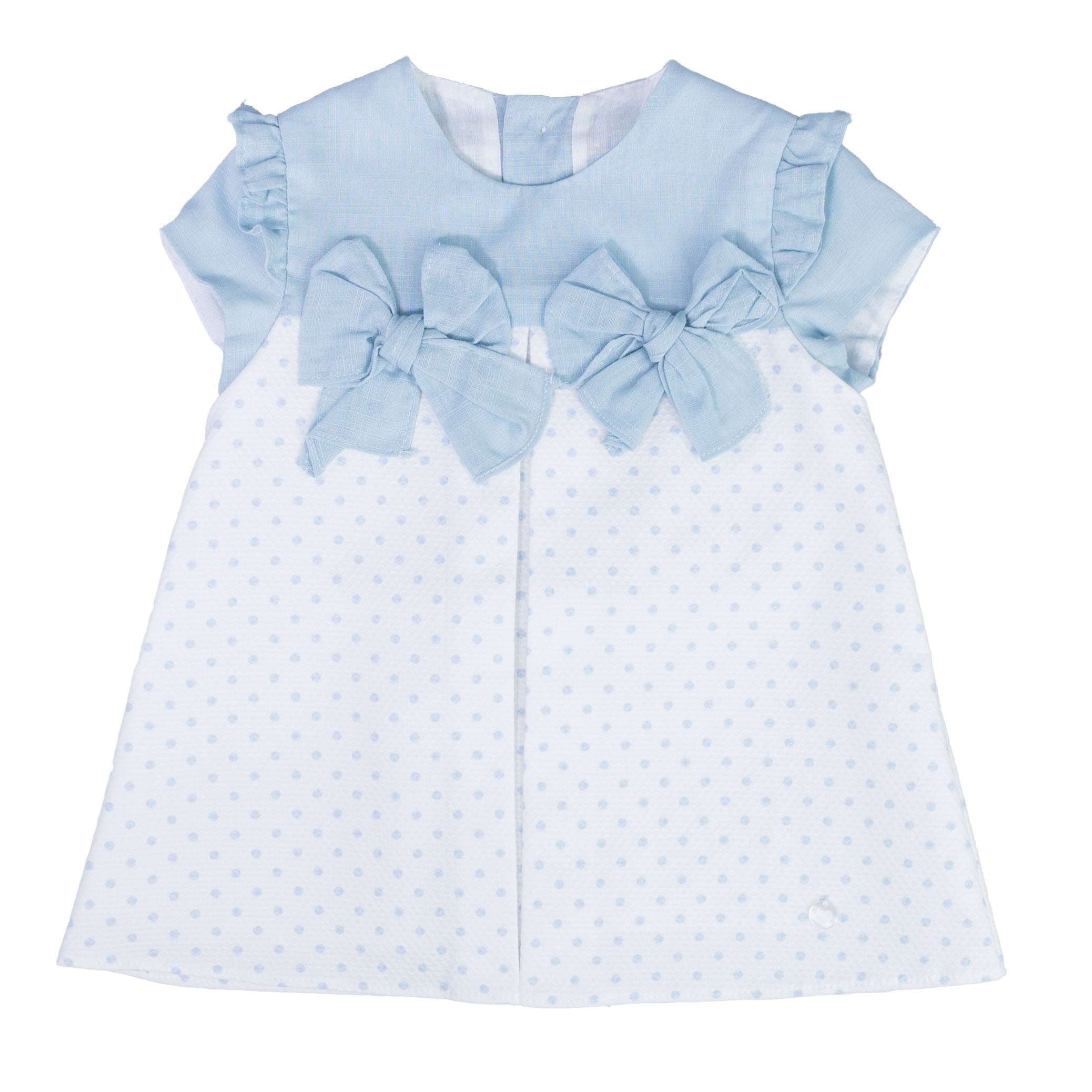 Vestito a Pois Bianco e Celeste Misto Lino Neonata DEL SUR 0377 - DEL SUR - LuxuryKids