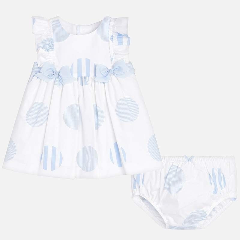 Vestito a pois celeste stampato In cotone neonata bianco 1815 Mayoral - MAYORAL - LuxuryKids