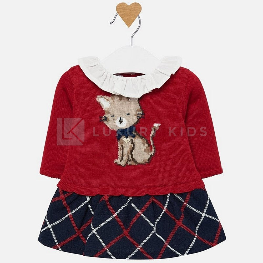 Vestito colletto con volant Neonata Rosso  Mayoral 2834 - MAYORAL - LuxuryKids