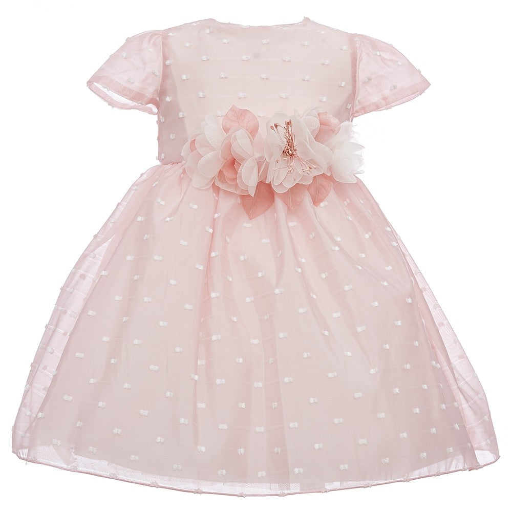 Vestito Elegante Plumetis Battesimo Rosa Neonata ALESSANDRO MARTINEZ AM1635F - ALESSANDRO MARTINEZ - LuxuryKids