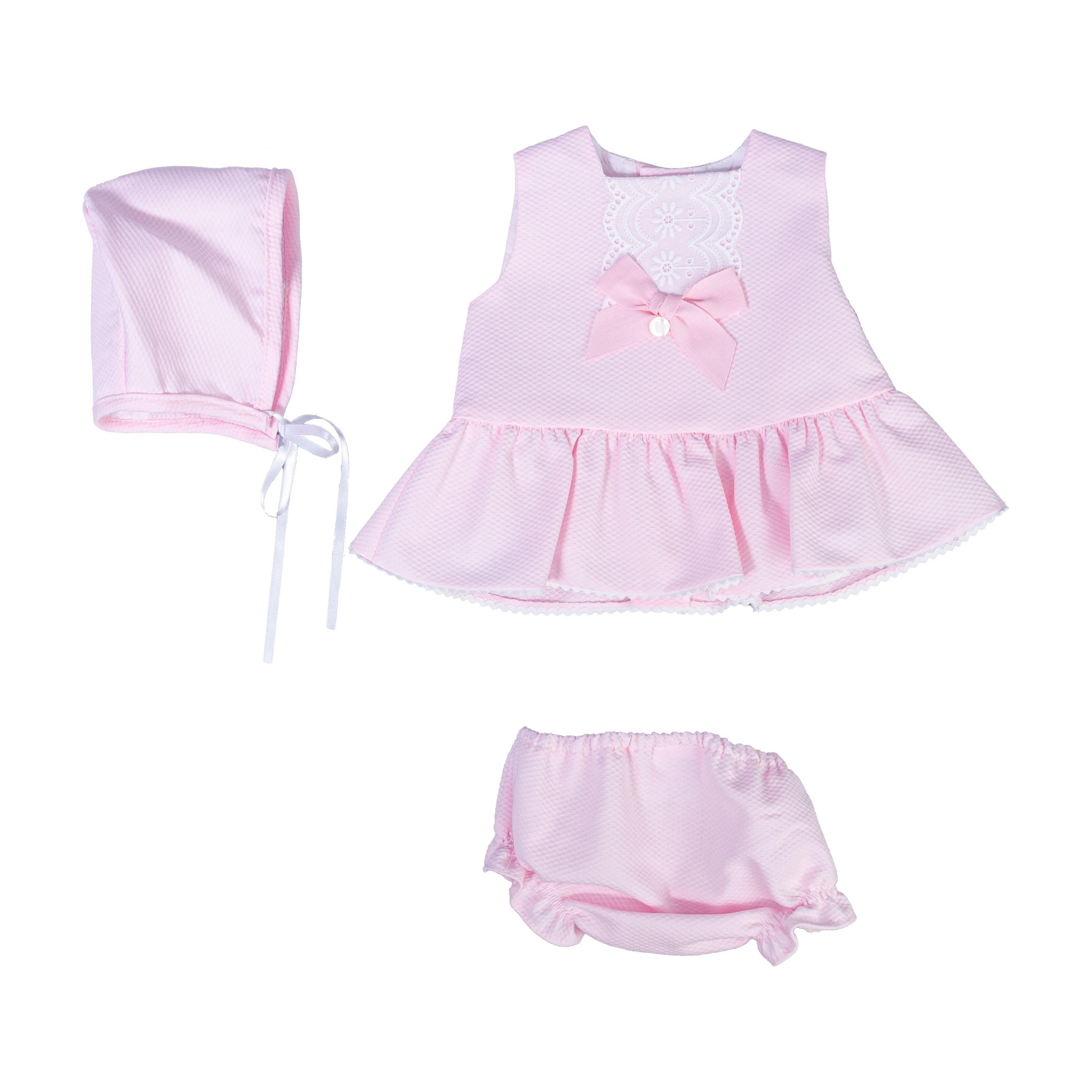 Vestito in Cotone a Pois Con Culotte e Cuffia Rosa Neonata DEL SUR 0178 - DEL SUR - LuxuryKids