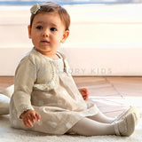 Vestito in Lino con Pois e culotte Beige Neonata Mayoral 1871 - MAYORAL - LuxuryKids