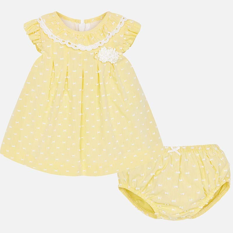 Vestito Plumetis in Cotone  con Culotte abbinata Giallo Neonata 1828G Mayoral - MAYORAL - LuxuryKids