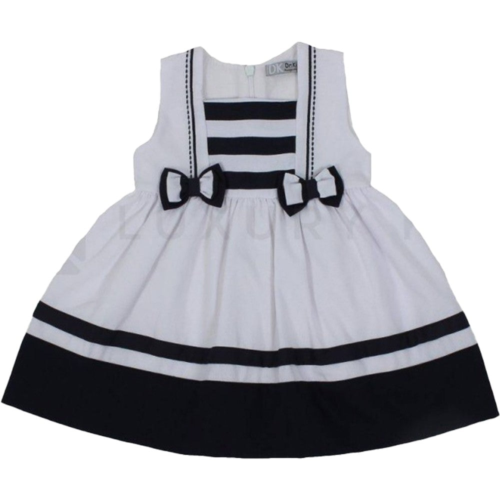 Vestito Smanicato In cotone Bianco e Blu Per Neonata Dr Kids DK326 - DR.KID - LuxuryKids