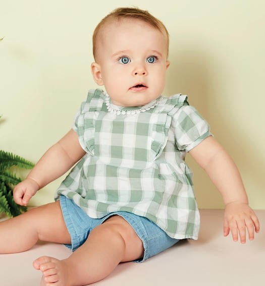Camicia In Cotone A Quadri Neonata  Minibanda 2734 - MINIBANDA - LuxuryKids