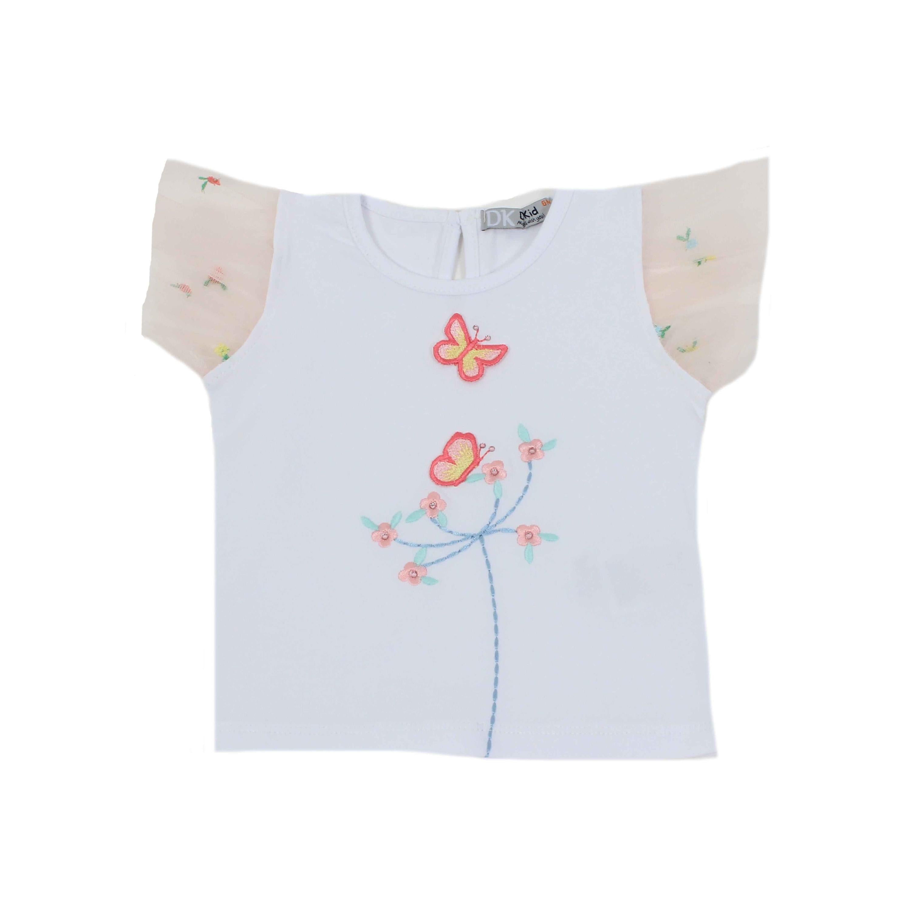 Maglia in Cotone Con Ricami Di Farfalle e Fiori Neonata Dr Kid DK352 - DR.KID - LuxuryKids