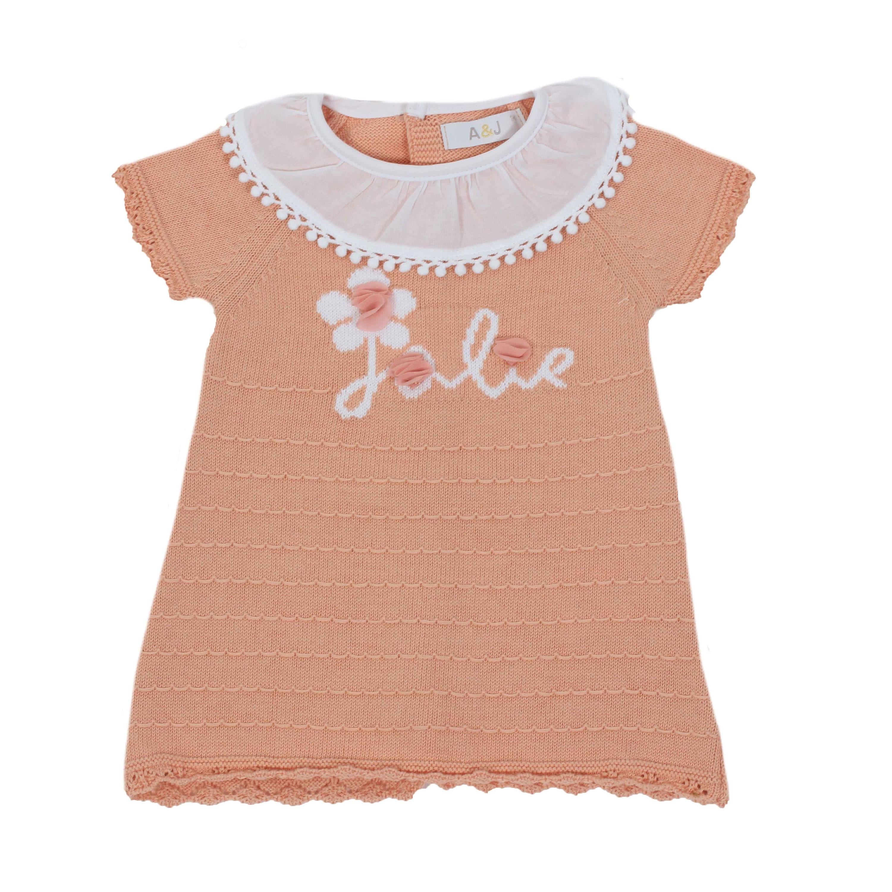 Vestito In Filo Di Cotone Rosa Salmone Neonata A&J 134 - A&J - LuxuryKids