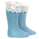 Calzini In Cotone Lunghi Con Pizzo E Fiocco Neonata CONDOR 484 - Condor - LuxuryKids