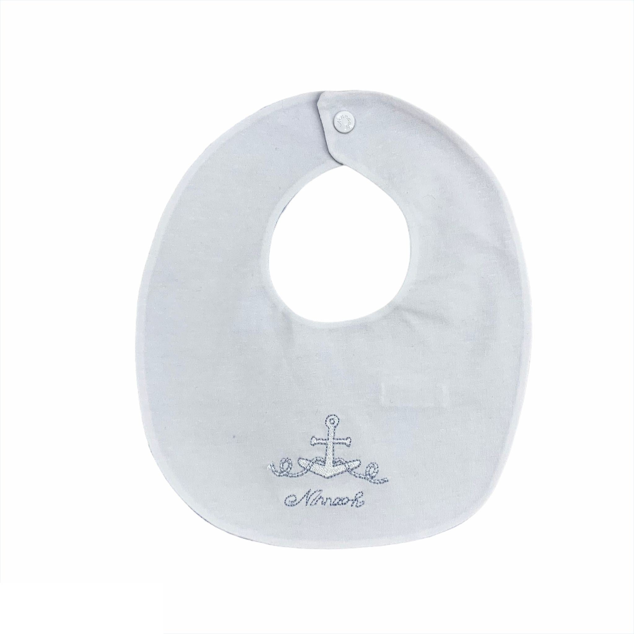 Bavetta In Cotone Bianco Con Ancora Ricamata Neonato NINNAOH E17287 - NINNAOH - LuxuryKids
