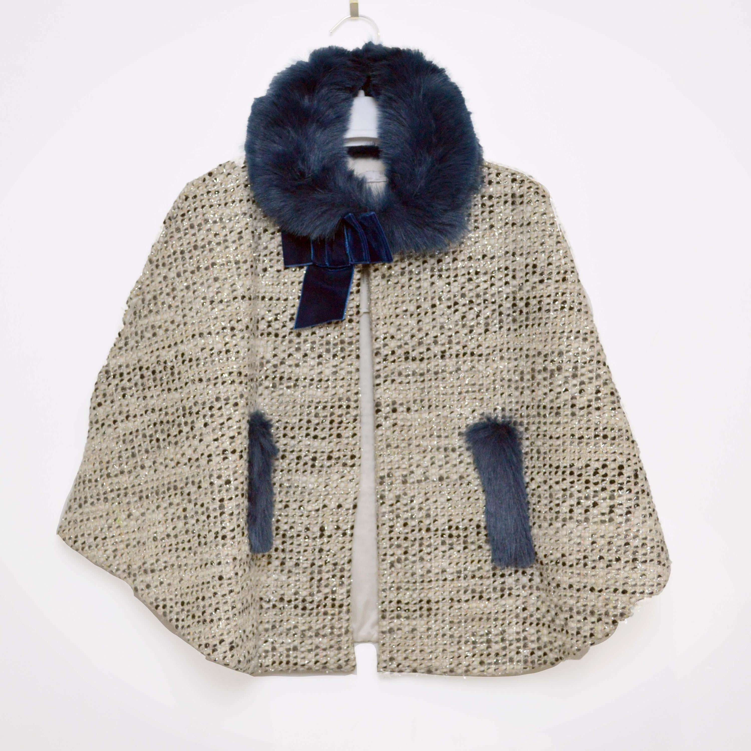 Mantella In Boucle' Panna Con Collo in Ecopelliccia Bambina Patachou 2133623 - PATACHOU - LuxuryKids