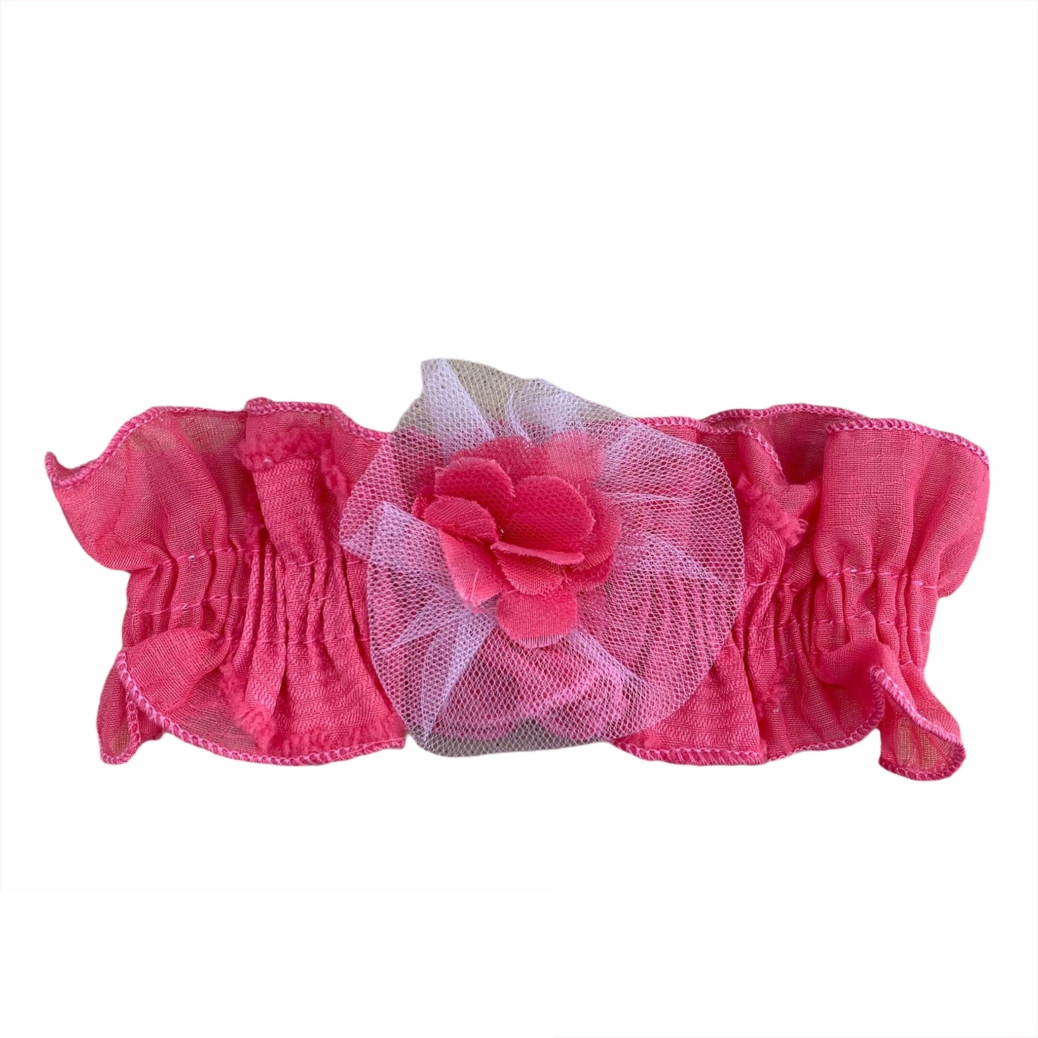 Fascia Elastica In Cotone Con Applicazione In Tulle Corallo Neonata CREAZIONI LUANA 2178 - CREAZIONI LUANA - LuxuryKids