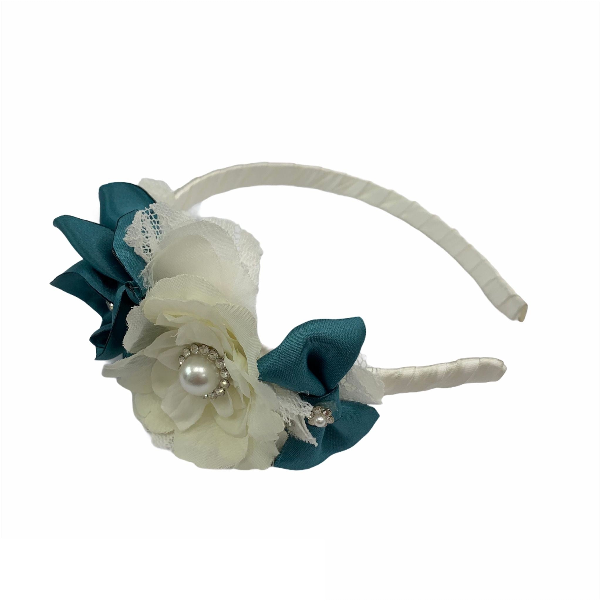 Cerchietto Con Fiori In Raso Panna E Verde Bambina LUXURY KIDS 369 - LUXURYKIDS - LuxuryKids