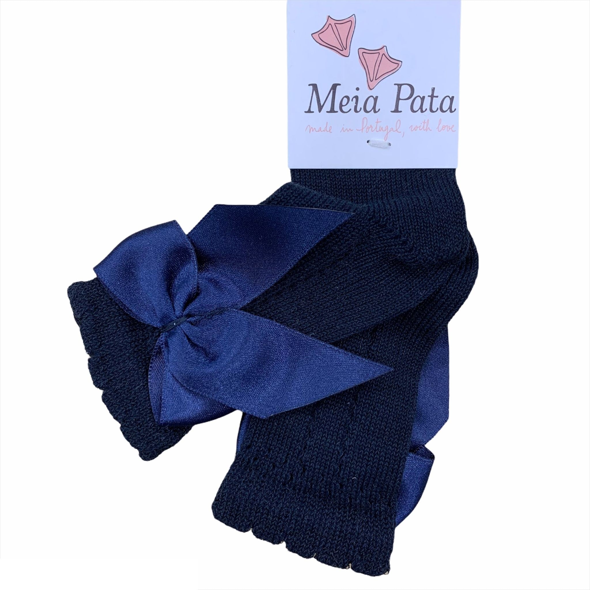 Calzino Lungo in Filo traforato Con Fiocco Bambina Blu MEIA PATA 1029M - MEIA PATA - LuxuryKids
