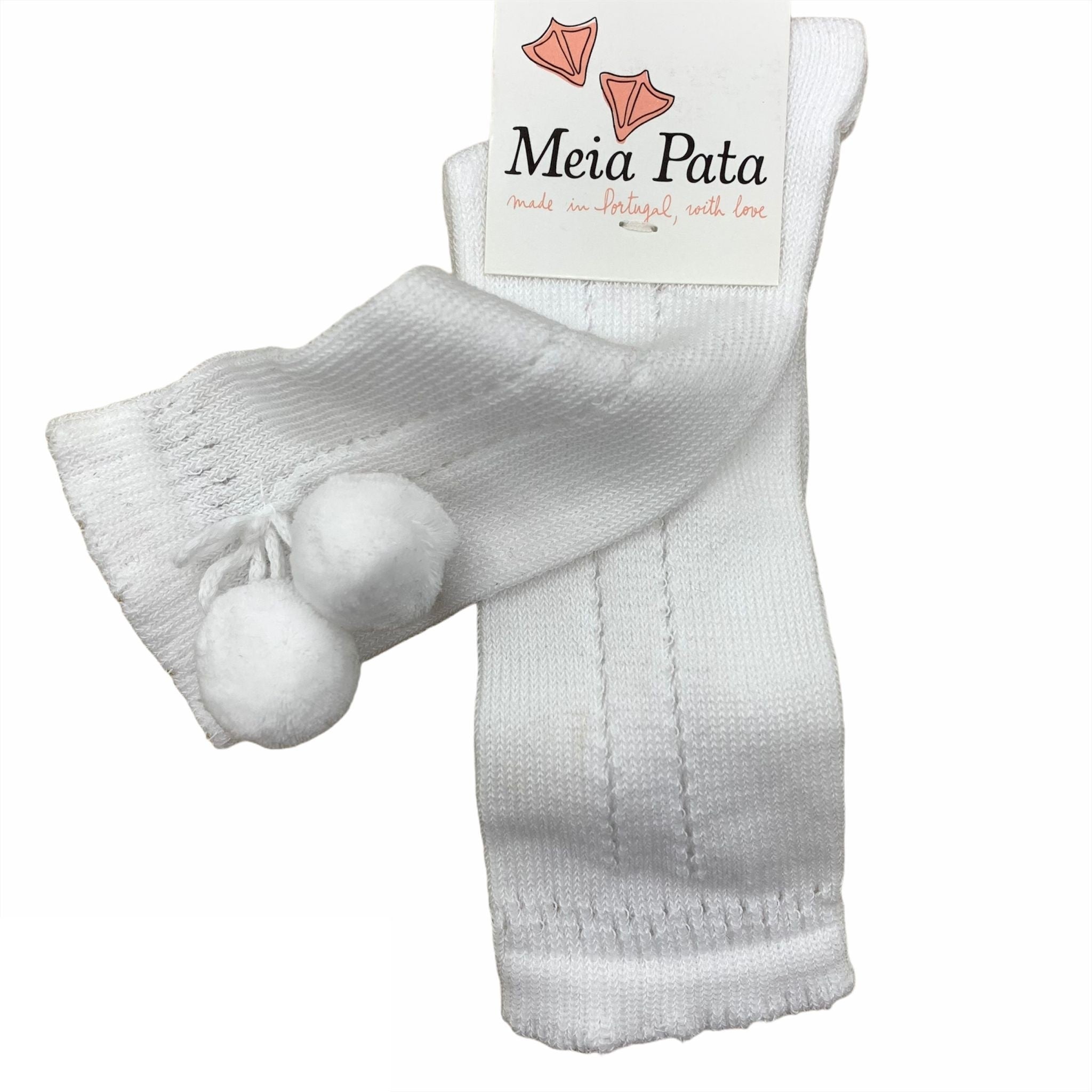 Calzino Lungo Traforato Con Pon-pon Bambina Bianco MEIA PATA 1030M - MEIA PATA - LuxuryKids