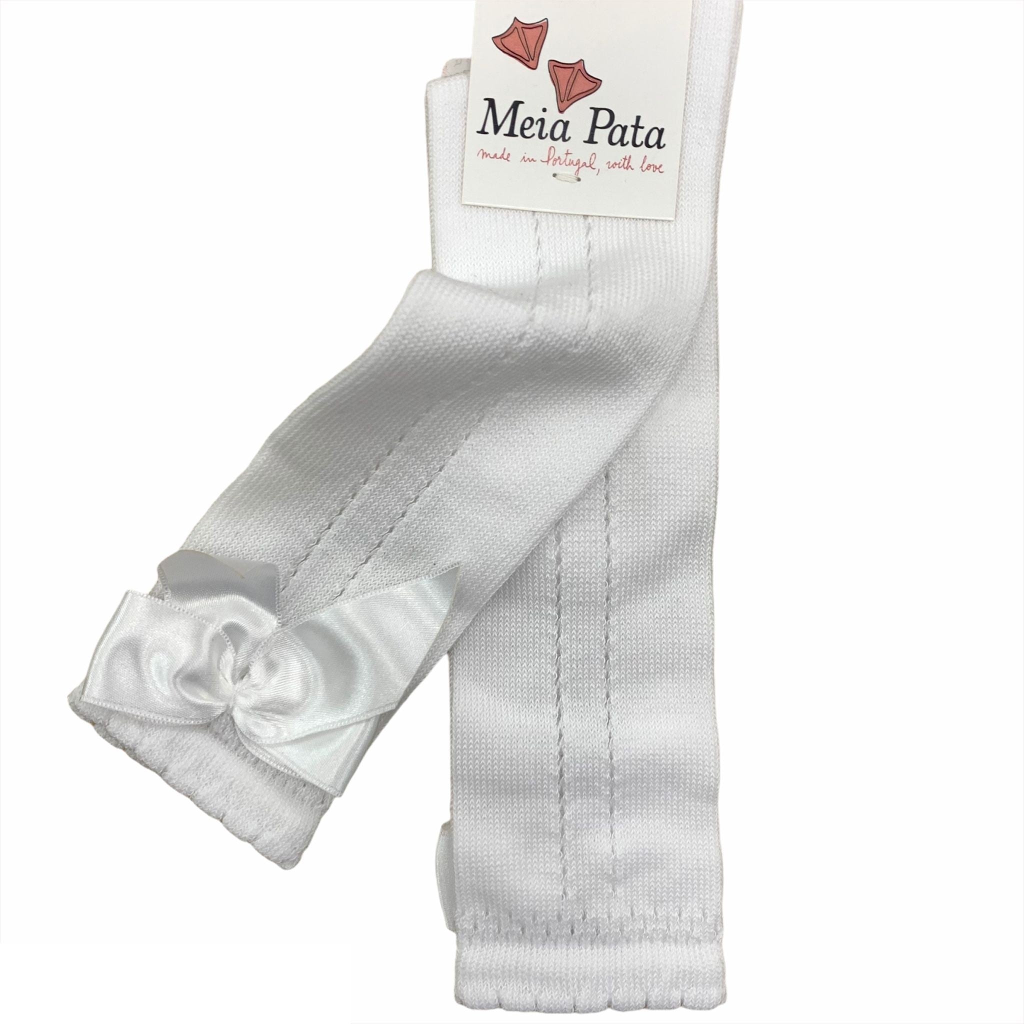 Calzino Lungo in Filo traforato Con Fiocco Bambina Bianco MEIA PATA 1029M - MEIA PATA - LuxuryKids