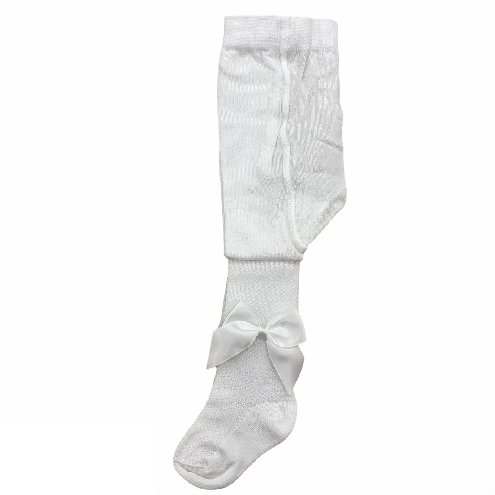 Calza Traforata A Rete Con Fiocco In Cotone Filo Di Scozia Neonata ROMBOLI BET08 - ROMBOLI - LuxuryKids