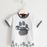 T-shirt Girocollo In Cotone Con Stampa 500 E Zampetta Bianca Neonato SARABANDA 2507 - SARABANDA - LuxuryKids