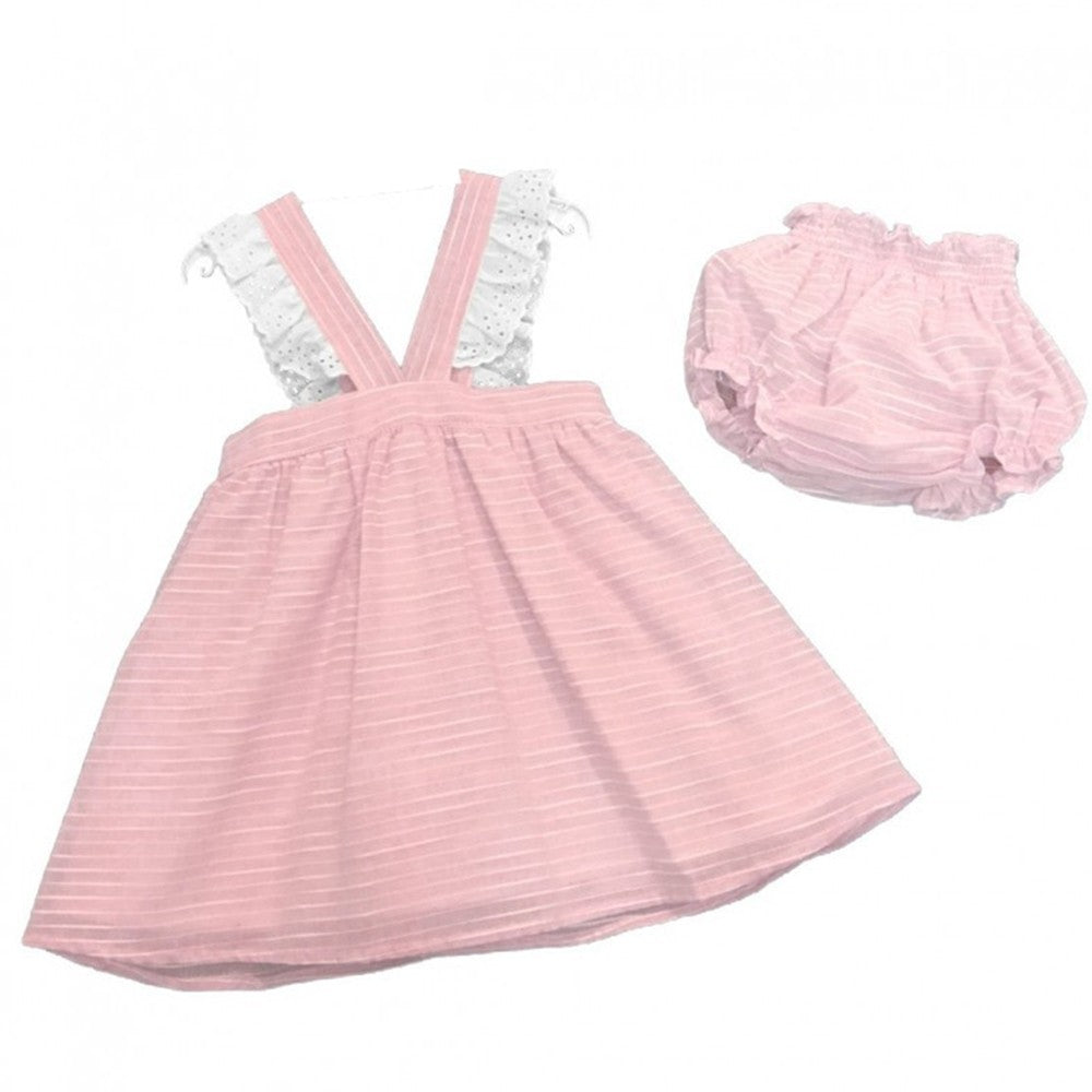 Abito a Righe in Cotone Rosa-Bianco con Culotte Bambina Paloma de la O MV8CJ1 - PALOMA DE LA O - LuxuryKids