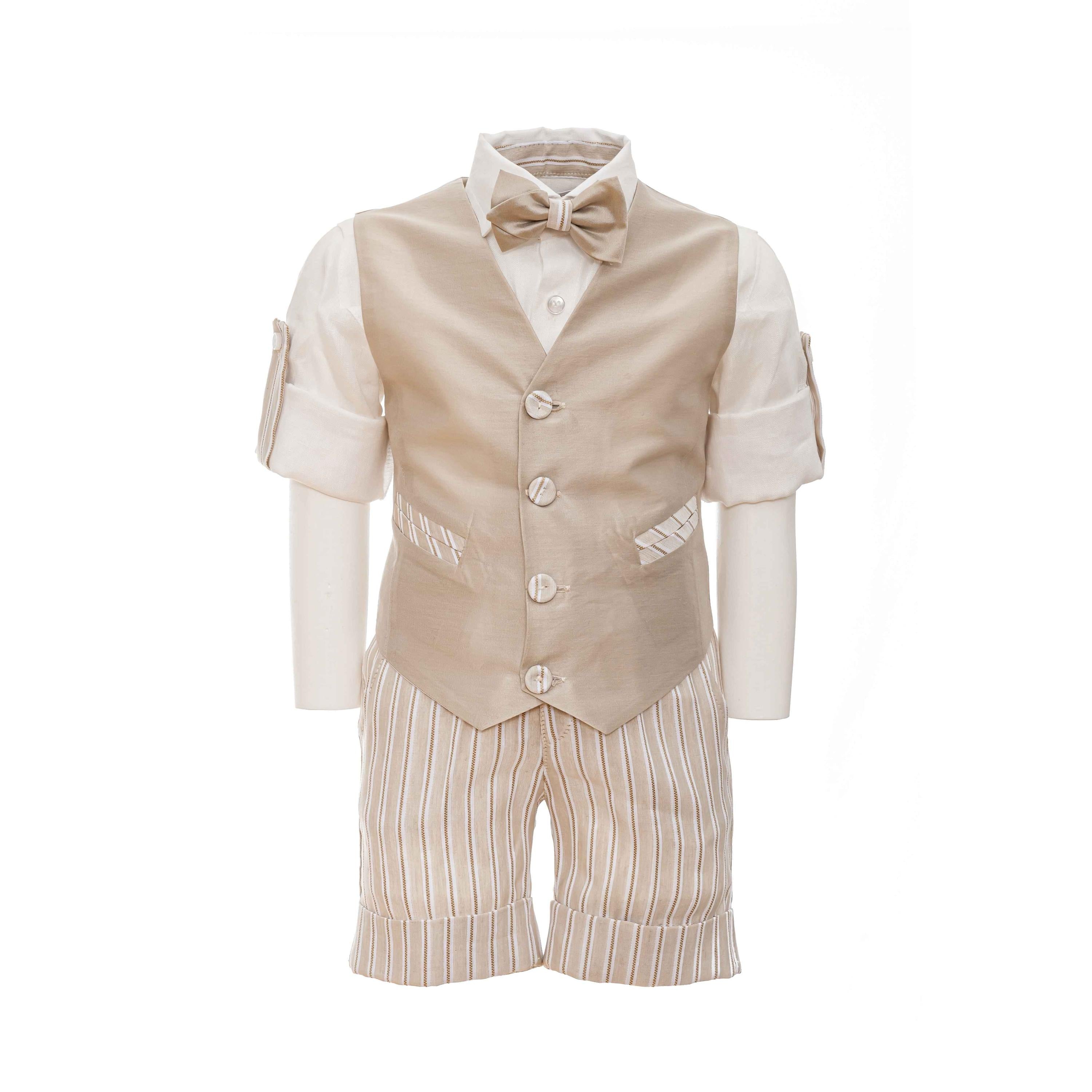 Completo Quattro Pezzi Neonato In Misto Lino La Sartoria Dei Piccoli L925 - LA SARTORIA DEI PICCOLI - LuxuryKids