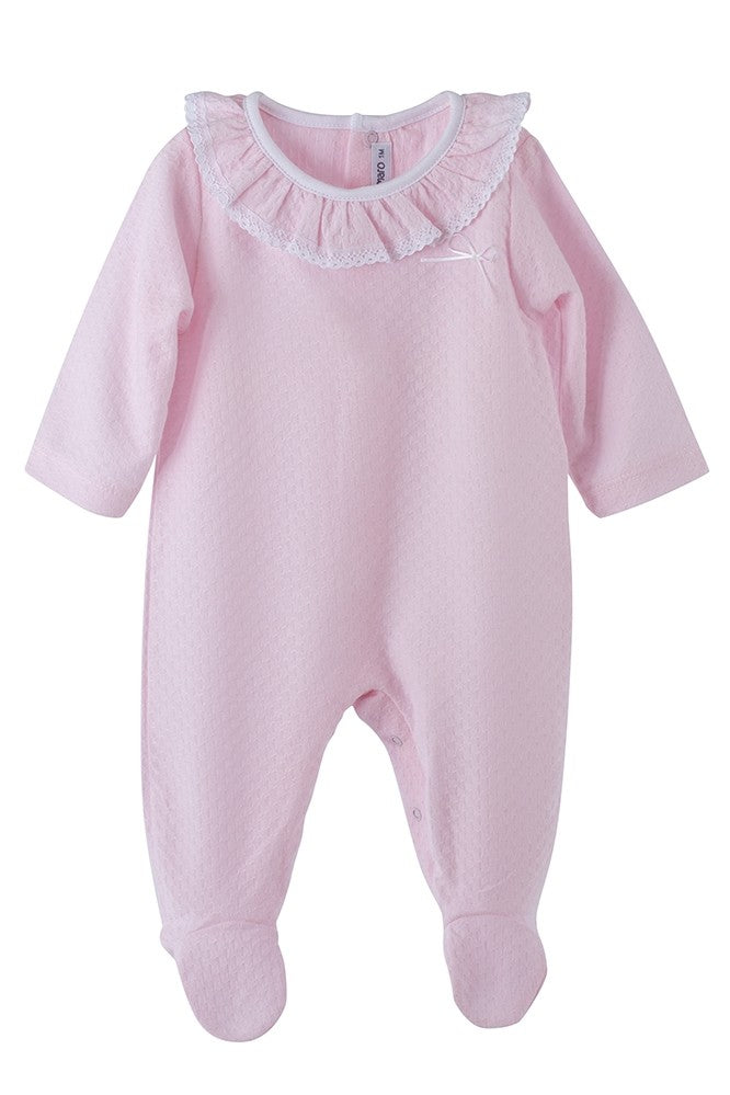 Tutina Intera In Cotone Operato Rosa Neonata CALAMARO 32327 - CALAMARO - LuxuryKids