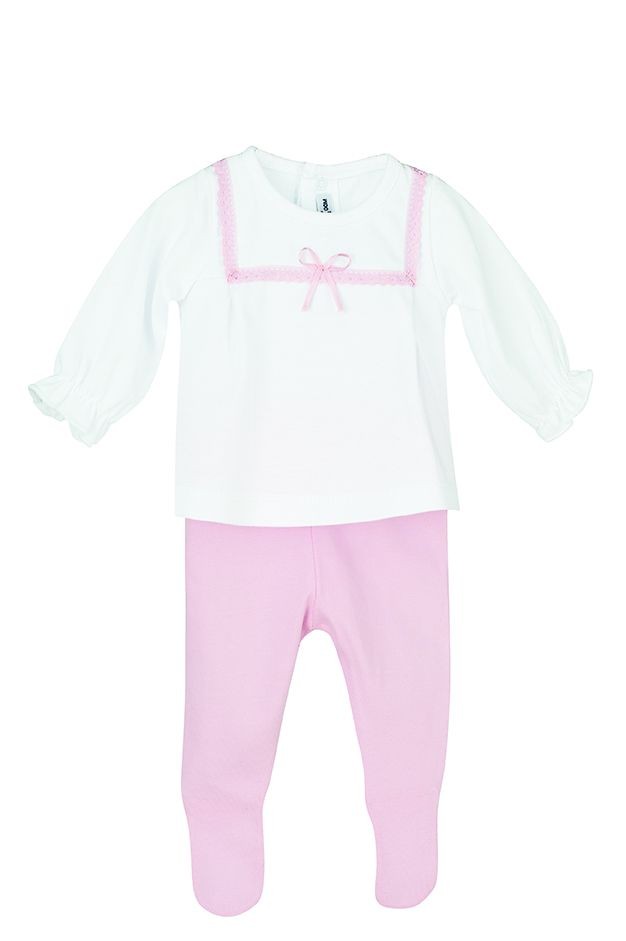 Tutina Spezzata In Cotone Bianco-Rosa Neonata CALAMARO 17472 - CALAMARO - LuxuryKids