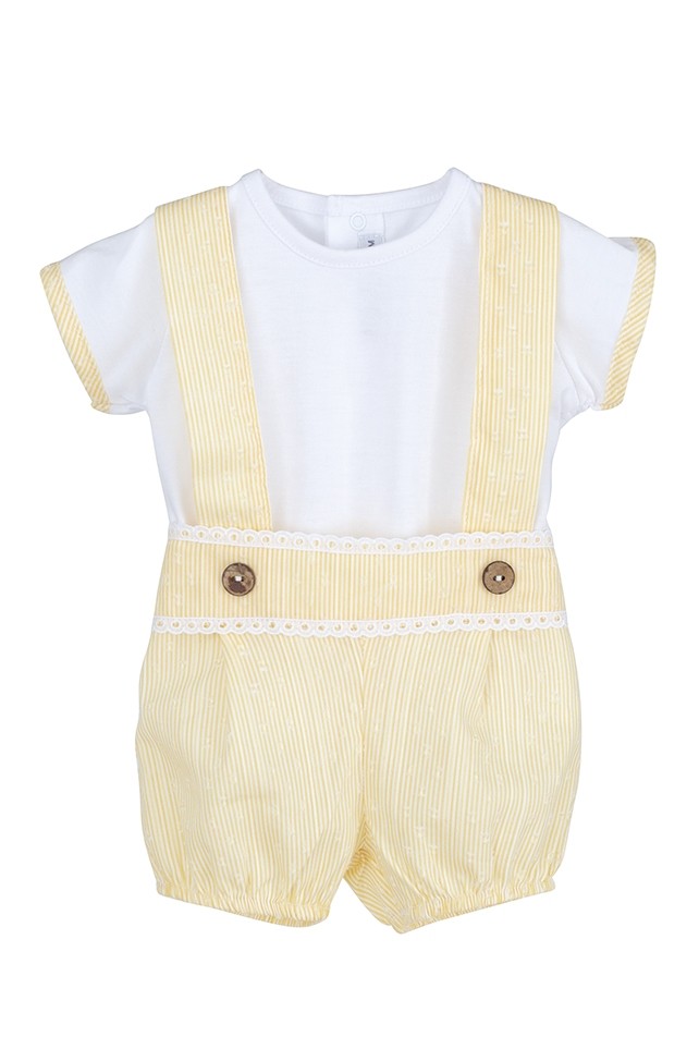 Completo 2 Pezzi Con Maglia Mezza Manica E Salopette Bianco-Giallo Neonata CALAMARO 17611 - CALAMARO - LuxuryKids