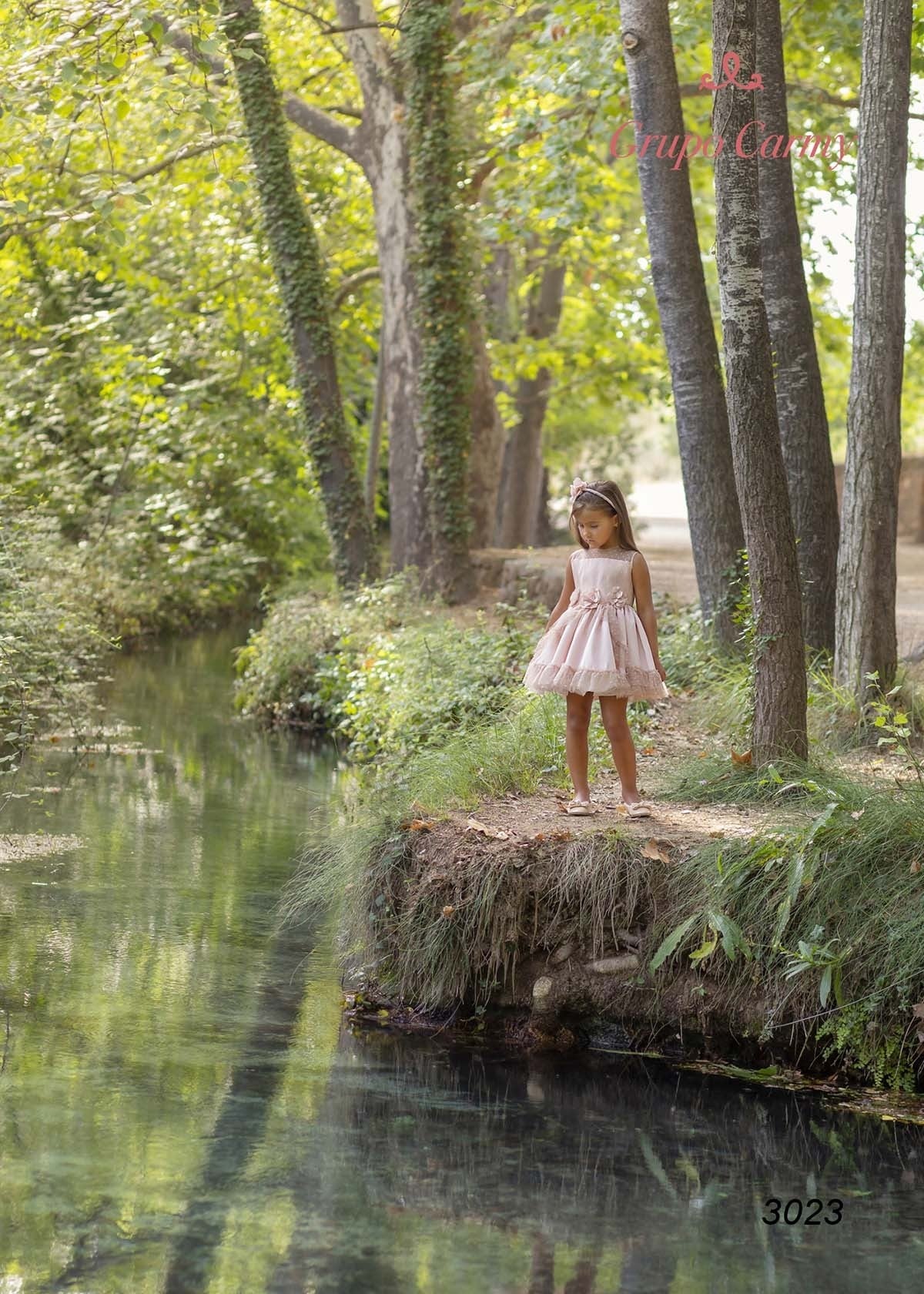 Abito Elegante In Raso e Tulle Rosa Antico Bambina CARMY 3023 - CARMY - LuxuryKids