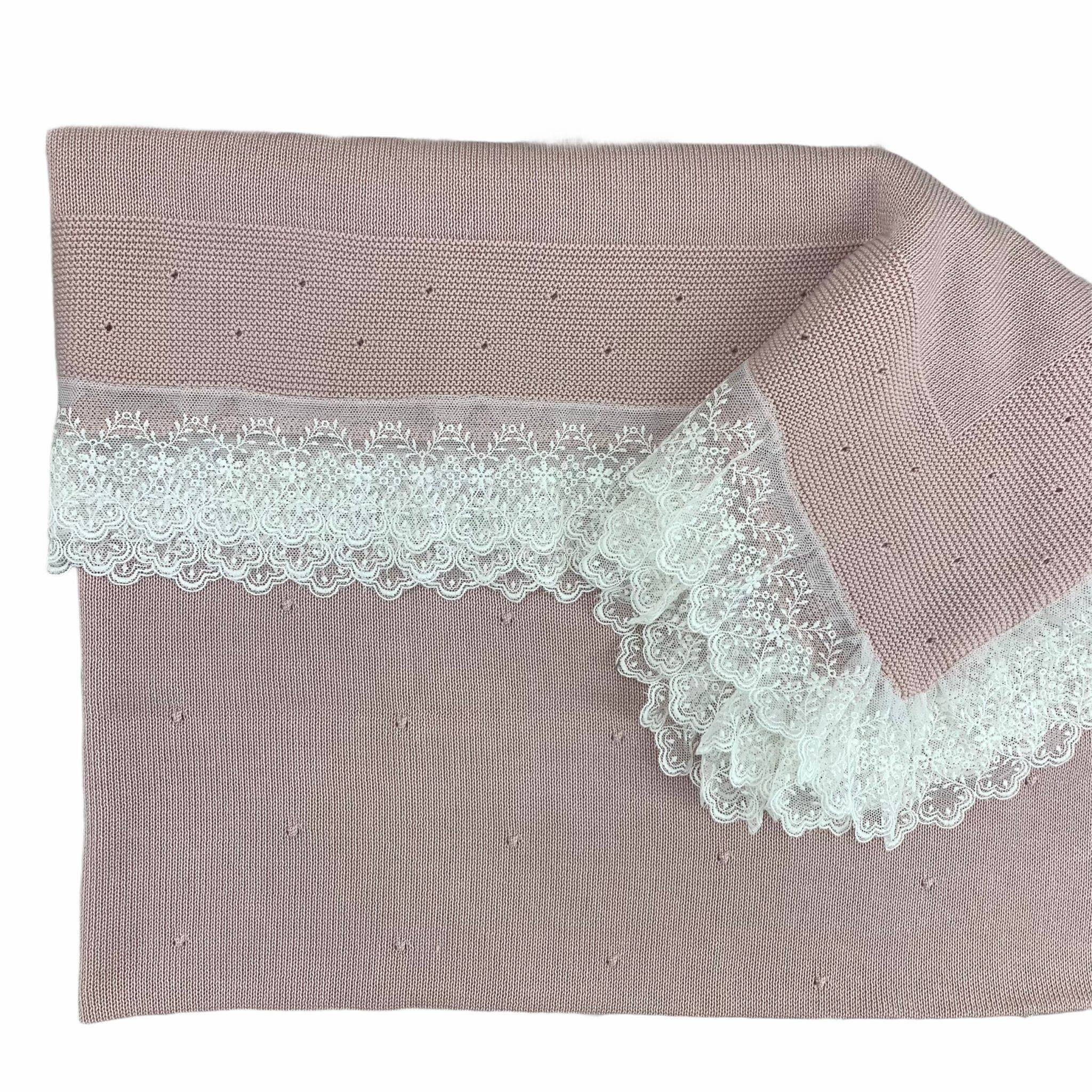 Coperta Corredino In Filo Di Cotone Con Pizzo Neonati GRANLEI 481 - GRANLEI - LuxuryKids