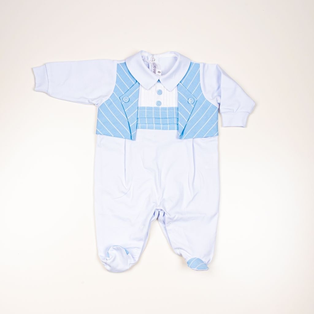 Tutina In Cotone Bianca E Celeste Neonato LA SARTORIA DEI PICCOLI LT908 - LA SARTORIA DEI PICCOLI - LuxuryKids