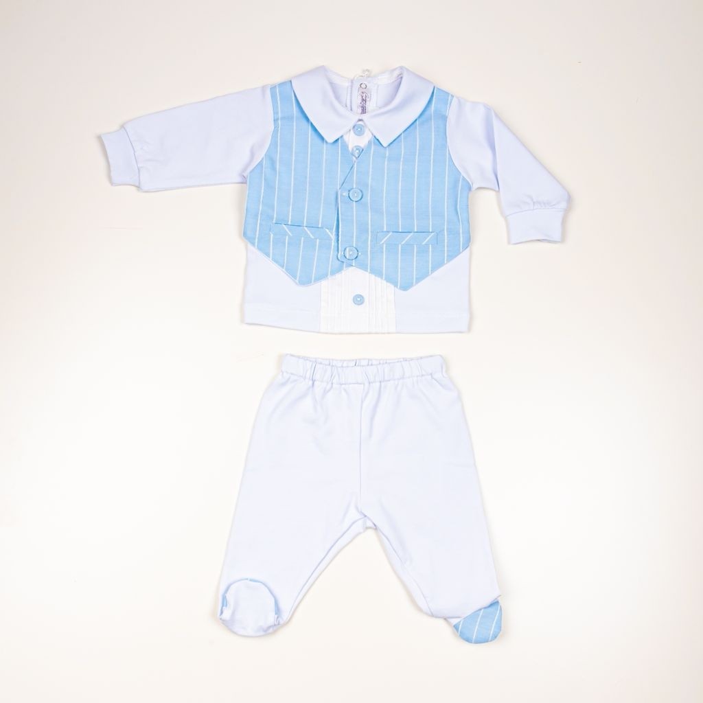Tutina Spezzata In Cotone Bianca E Celeste Neonato LA SARTORIA DEI PICCOLI LS908 - LA SARTORIA DEI PICCOLI - LuxuryKids