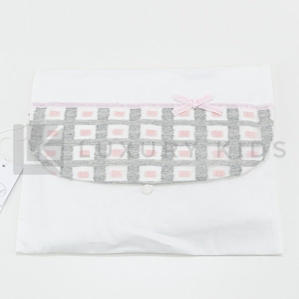 Busta Nascita In Cotone Bianca Con Applicazione Di Tessuto Grigio Neonata LA SARTORIA DEI PICCOLI LBU658 - LA SARTORIA DEI PICCOLI - LuxuryKids